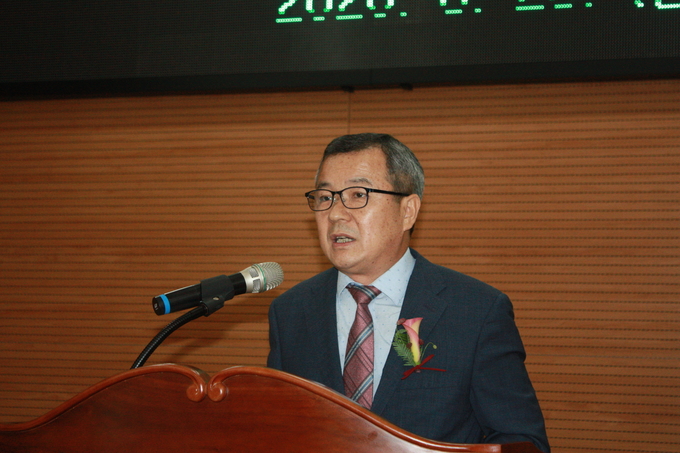 이준호 마포서장이 퇴임사를 하고 있다.
