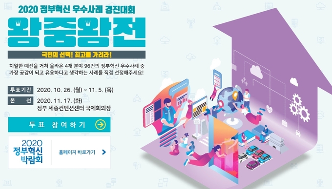 정부는 '2020 정부혁신 우수사례 경진대회'에서 국민 투표를 통해 17일 왕중왕전에 오를 작품을 선정한다.