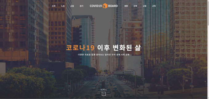 코로나 이후 삶의 변화 통계 시각화 웹사이트 메인화면.