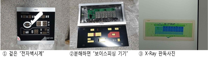 전자벽시계 속에 은닉된 보이스피싱 기기.(자료=인천세관)