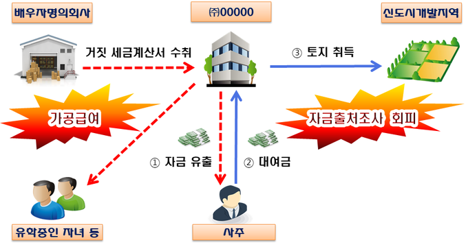 법인 소득을 탈루하고 이를 편법대여해 법인 명의로 업무와 무관한 신도시 개발지역 토지를 취득한 사주(자료=국세청).
