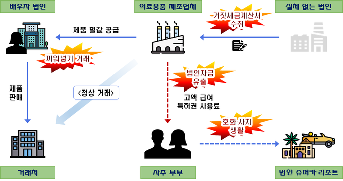 사주부부가 수백억 원을 빼돌린 호황 의료용품 업체 사례(자료=국세청)
