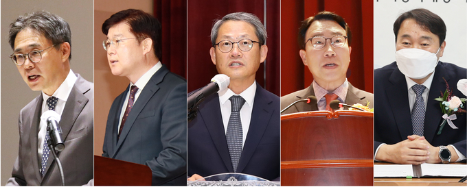 지방국세청장들이 11일 취임식과 함께 일제히 업무를 시작했다<왼쪽부터 강민수 서울청장, 김진현 중부청장, 이경열 대전청장, 정철우 대구청장, 윤영석 광주청장의 취임 장면>. 