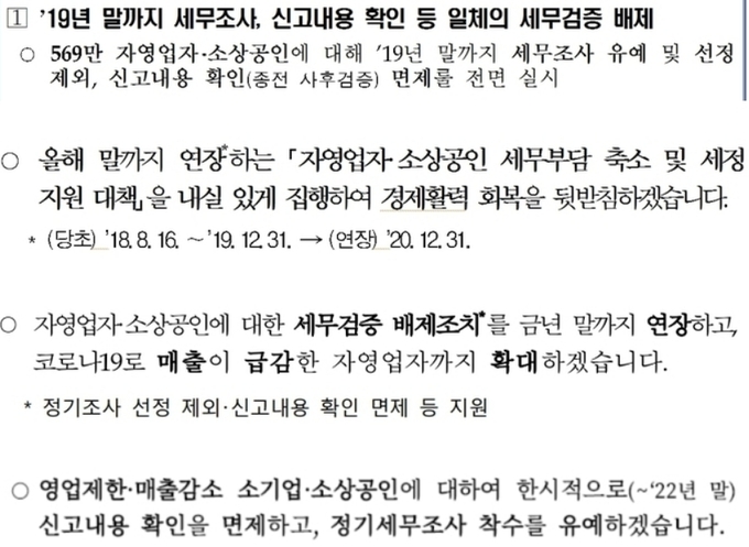 2018~2022년 신고내용확인·세무조사 관련 세정지원 국세청 보도자료 발췌 내용. 