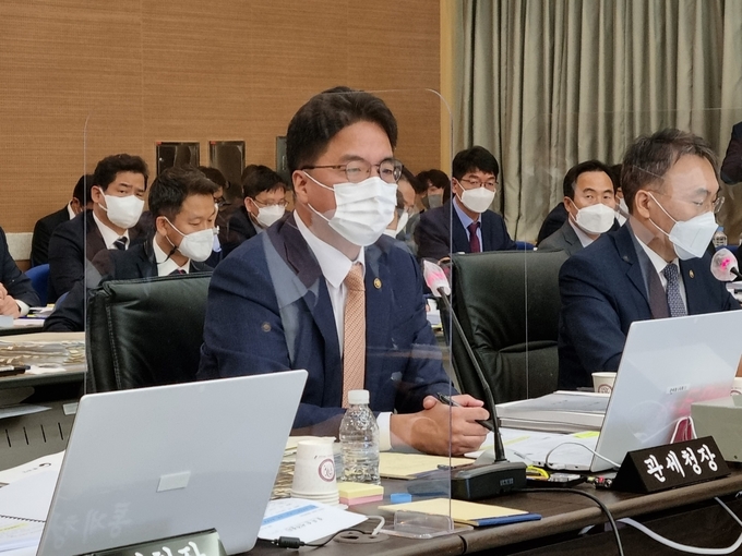 윤태식 관세청장이 국회 기재위 국정감사에서 답변하고 있다.
