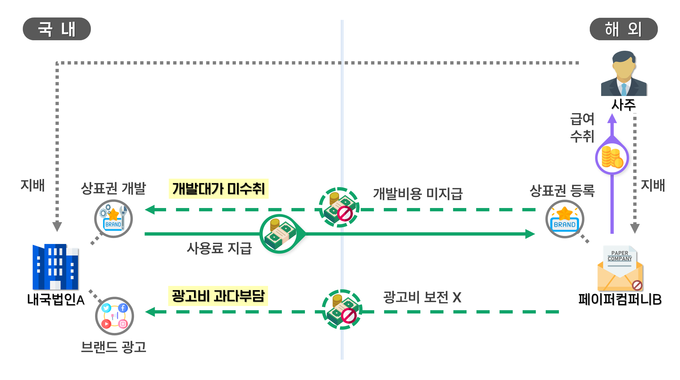 사실상 국내 개발한 무형자산을 사주 소유 페이퍼컴퍼니 명의로 등록하고 내국법인이 후속 비용까지 부담한 사례(자료=국세청)