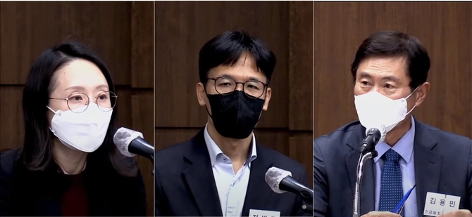 6개 조세관련학회는 2일 은행회관에서 제17회 공동학술대회를 개최했다. 왼쪽부터 박지현 연구위원, 전병목 연구위원, 김용민 대표.