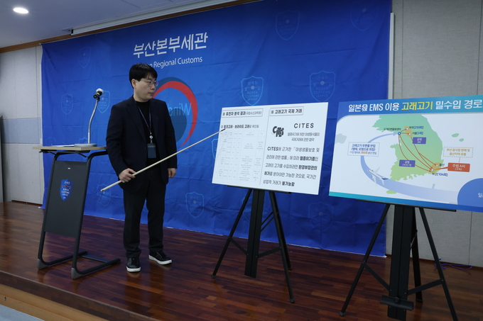 부산세관은 27일 국제거래가 금지된 고래고기를 명태·오뎅으로 품목을 위장해 국제특급우편물로 밀수한 업자를 구속했다고 27일 밝혔다.
