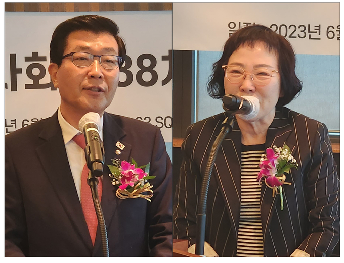 원경희 한국세무사회장과 이태야 고문이 축사를 하고 있다. 