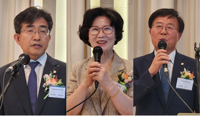 왼쪽부터 최시헌 한국세무사회 부회장, 김겸순 한국세무사회 윤리위원장, 구광회 한국세무사회 감사가 축사를 하고 있다.