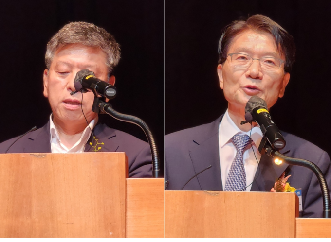 (왼쪽부터) 김정윤 역삼세무서장, 임채수 서울지방세무사회장이 축사를 하고 있다. 