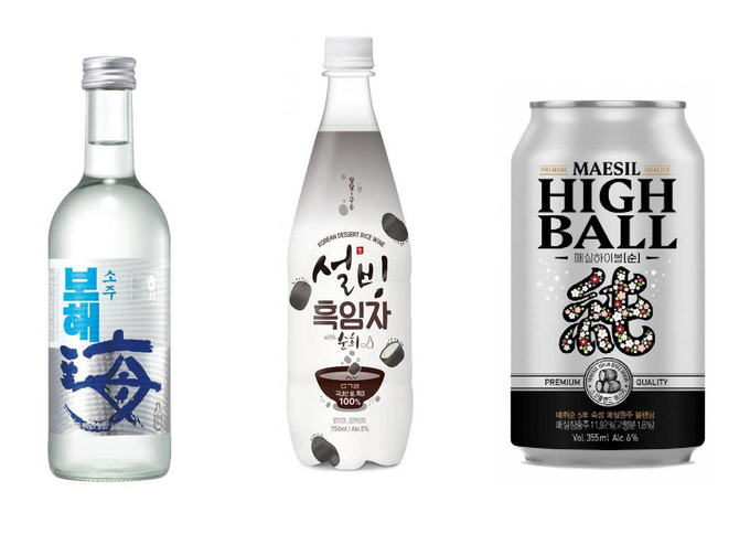왼쪽부터 보해소주, 설빙 흑임자 순희, RTD 하이볼 매실 하이볼 ‘순’.