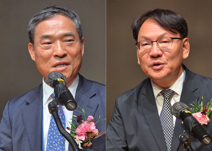 (왼쪽부터)정해욱 한국세무사회 윤리위원장과 한상현 역삼세무서장이 축사를 하고 있다.