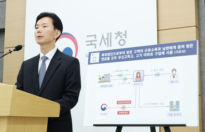 민주원 국세청 조사국장이 국내 고가 아파트 취득·보유 과정에서 탈세 혐의가 드러난 외국인을 대상으로 세무조사에 착수한 배경을 설명하고 있다.<사진=국세청>