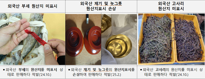 명절 원산지위반 특별 단속 적발 사례<자료-관세청>