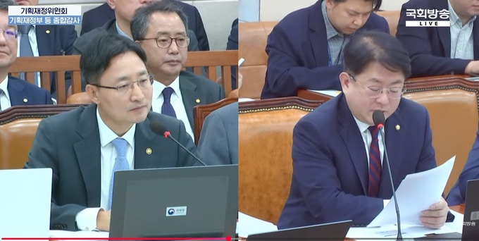 박민규 의원이 임광현 국세청장에게 질의하고 있다<사진=국회방송 캡쳐>. 