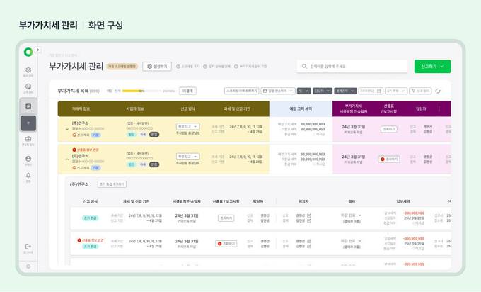 온리원 부가세 관리 화면. 