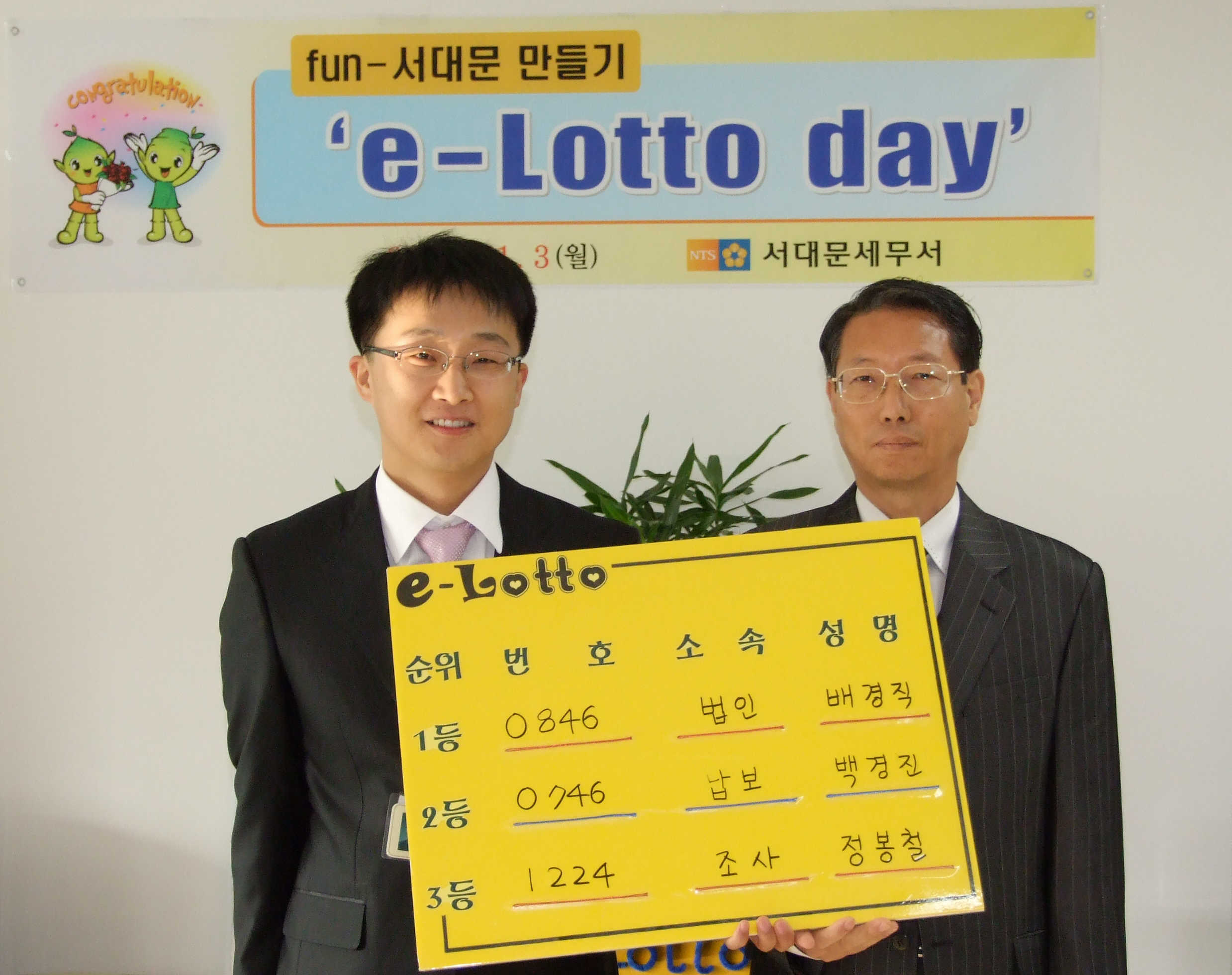 추첨결과 1등에는 법인세과 배경직 조사관, 2등 납보과 백경진 조사관, 3등은 조사과 정봉철 조사관이 선정돼 상품으로 케익을 받았다.