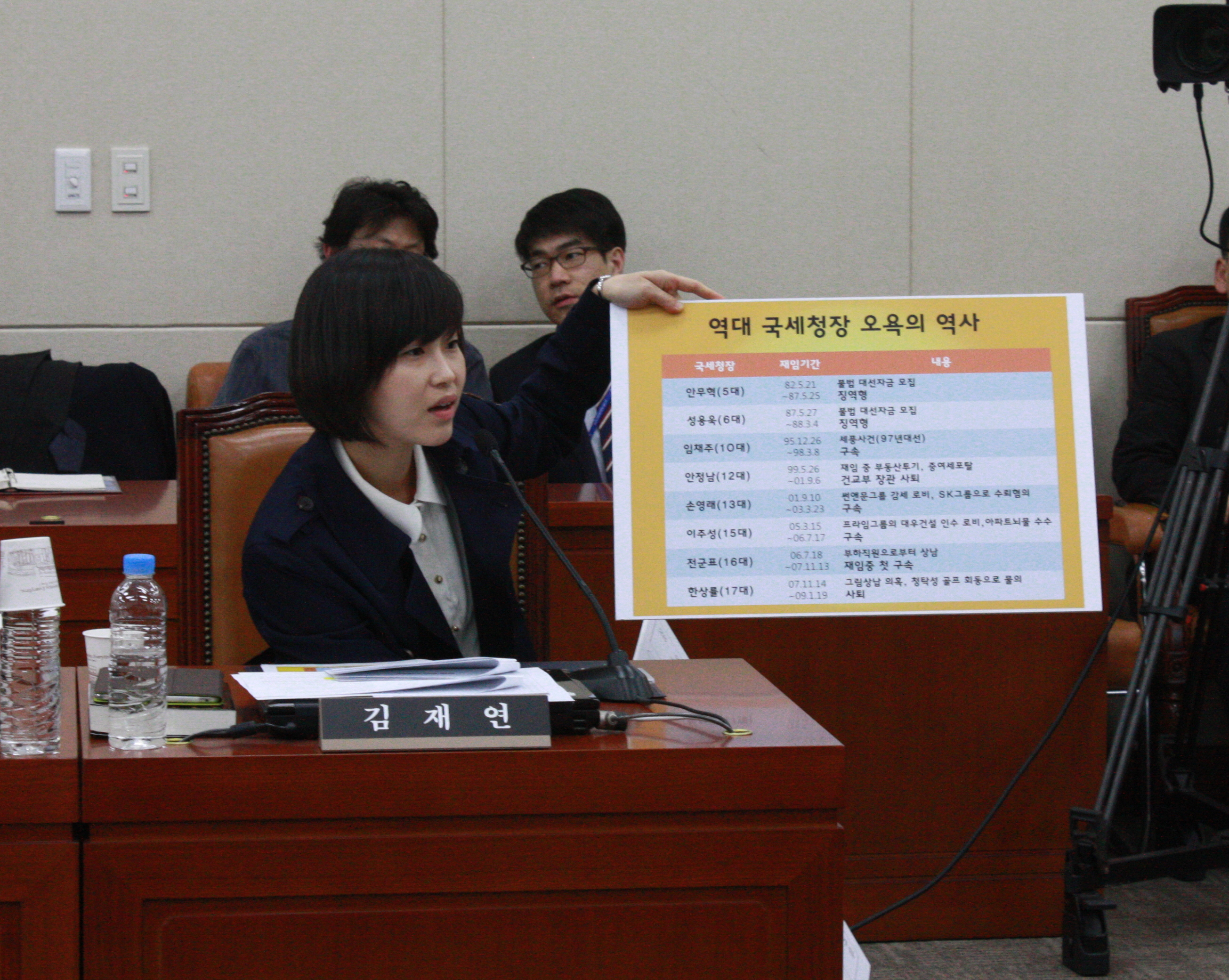 김재연 의원(통합진보당)이 역대 국세청장의 각종 비리의혹 내용을 보여주고 있다.